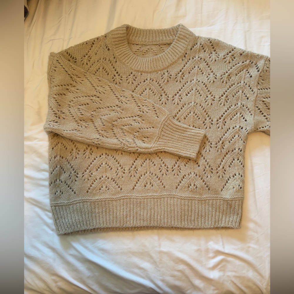 Open Knit Crewneck Sweater